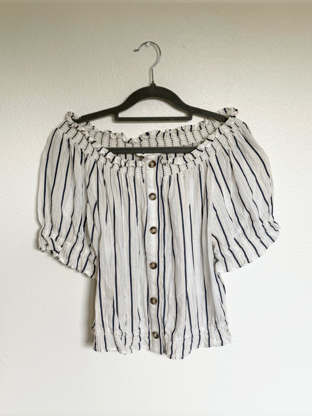 Cotton Linen Blend H&M Off Shoulder Puff Sleeve Top